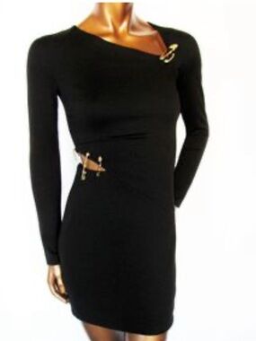 Versus Versace Black Dress with Gold Safety Pins 44 Stunning